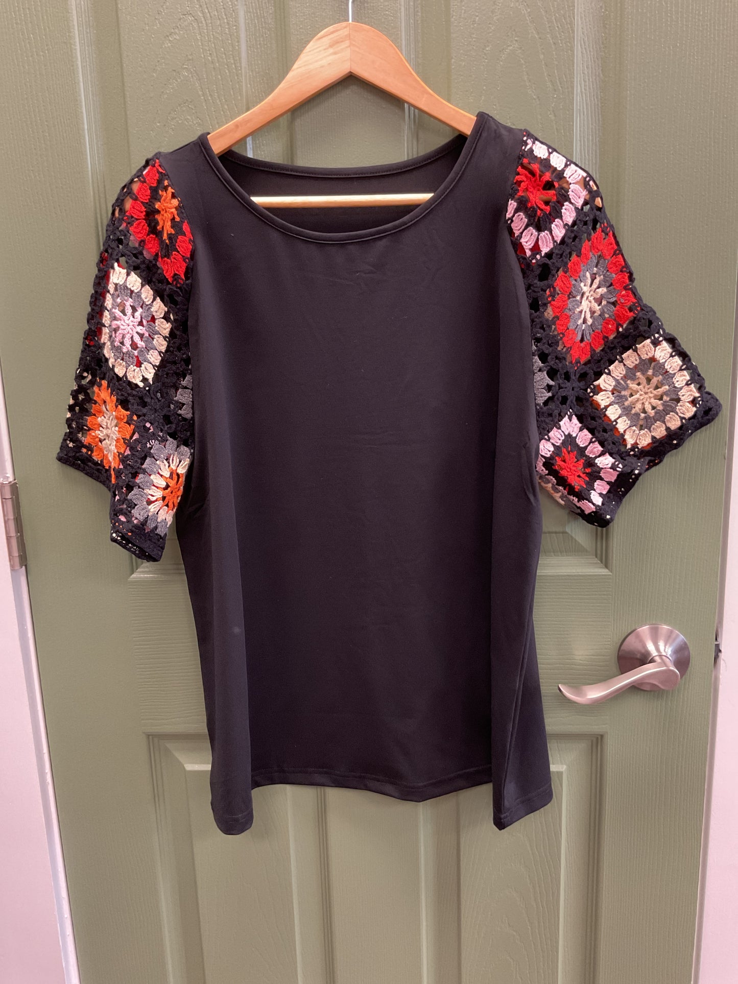 Crochet on short sleeve top