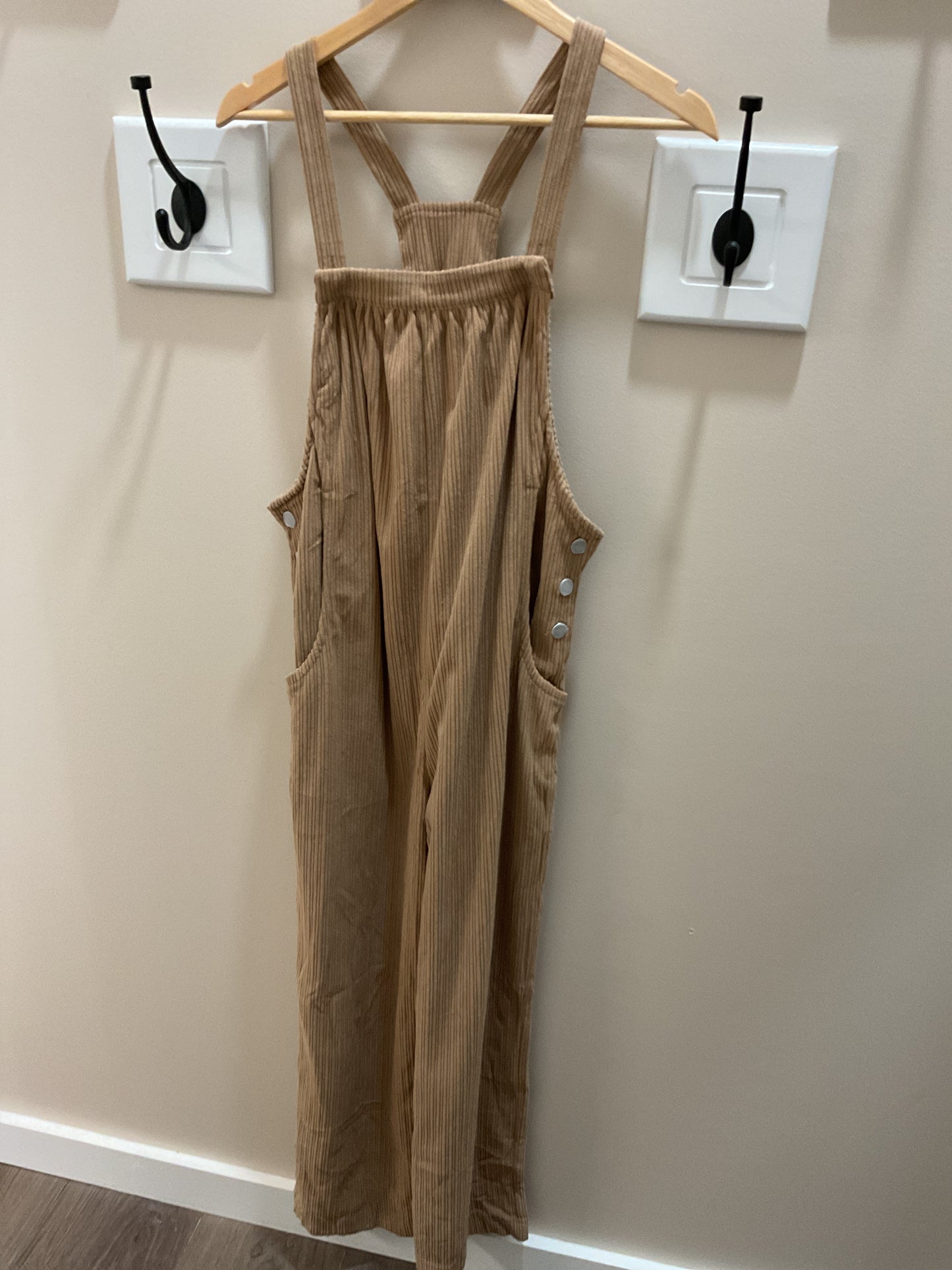 KHAKI CORDUROY LOOSE FIT OVERALLS