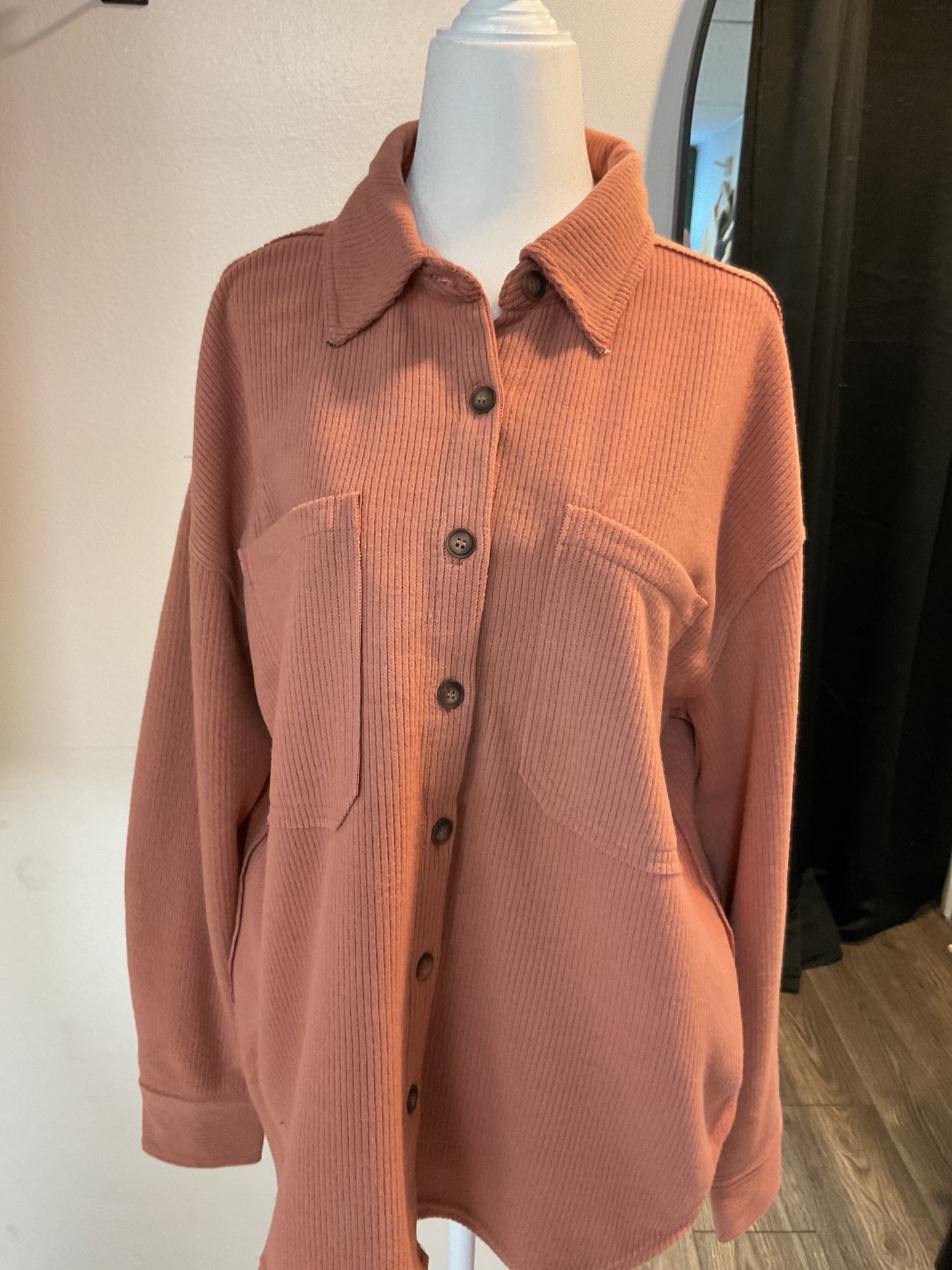 Ribbed button up salmon color