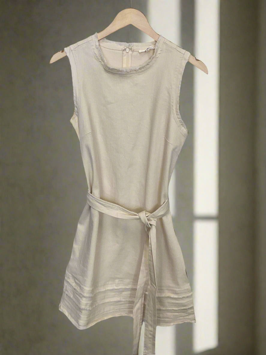 Cream denim no sleeve dress with