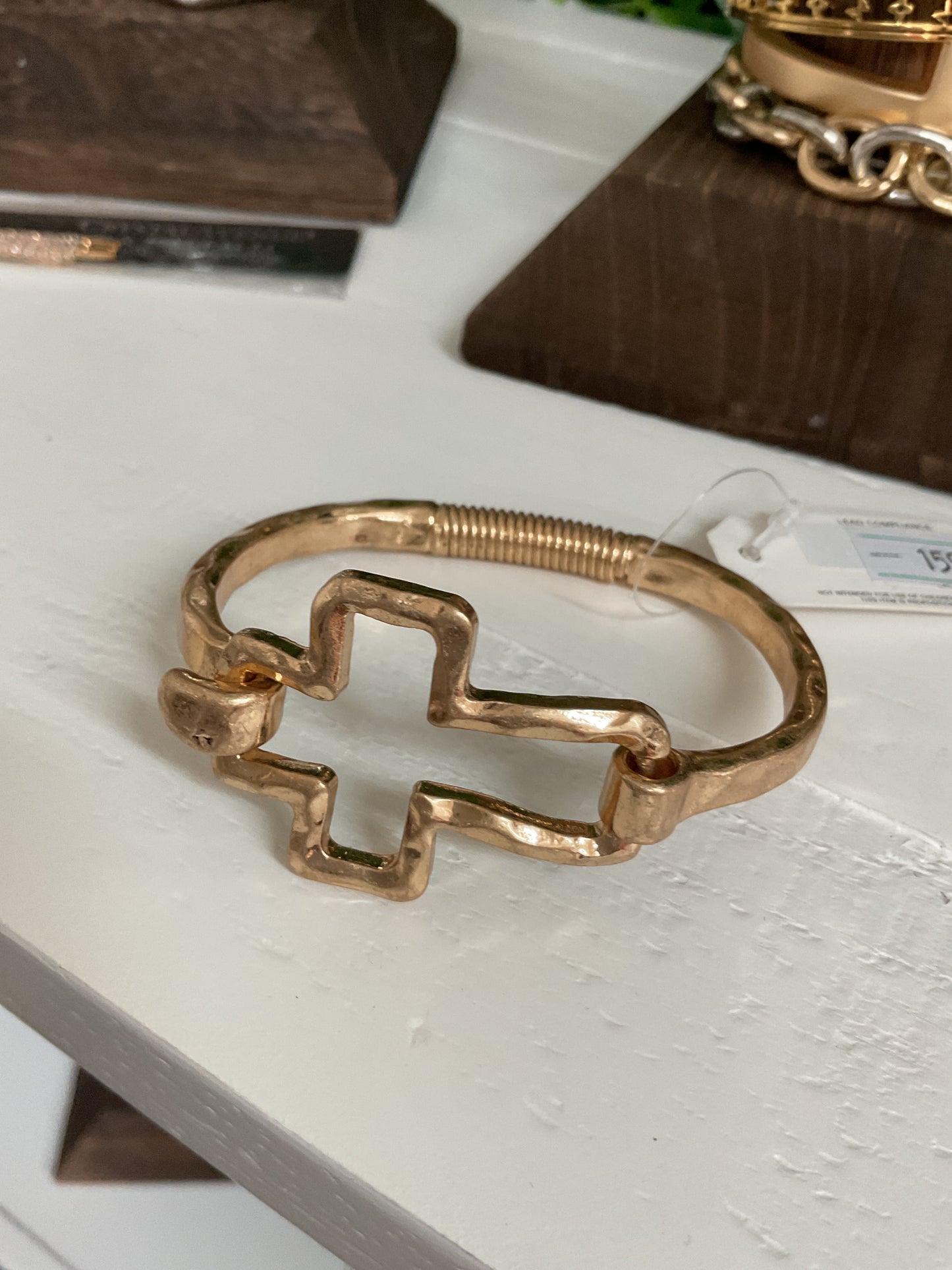 Gold hammer bracelet cross