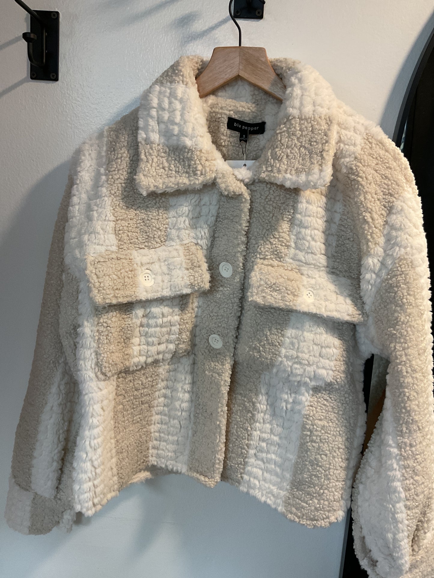 Sherpa crop striped jacket