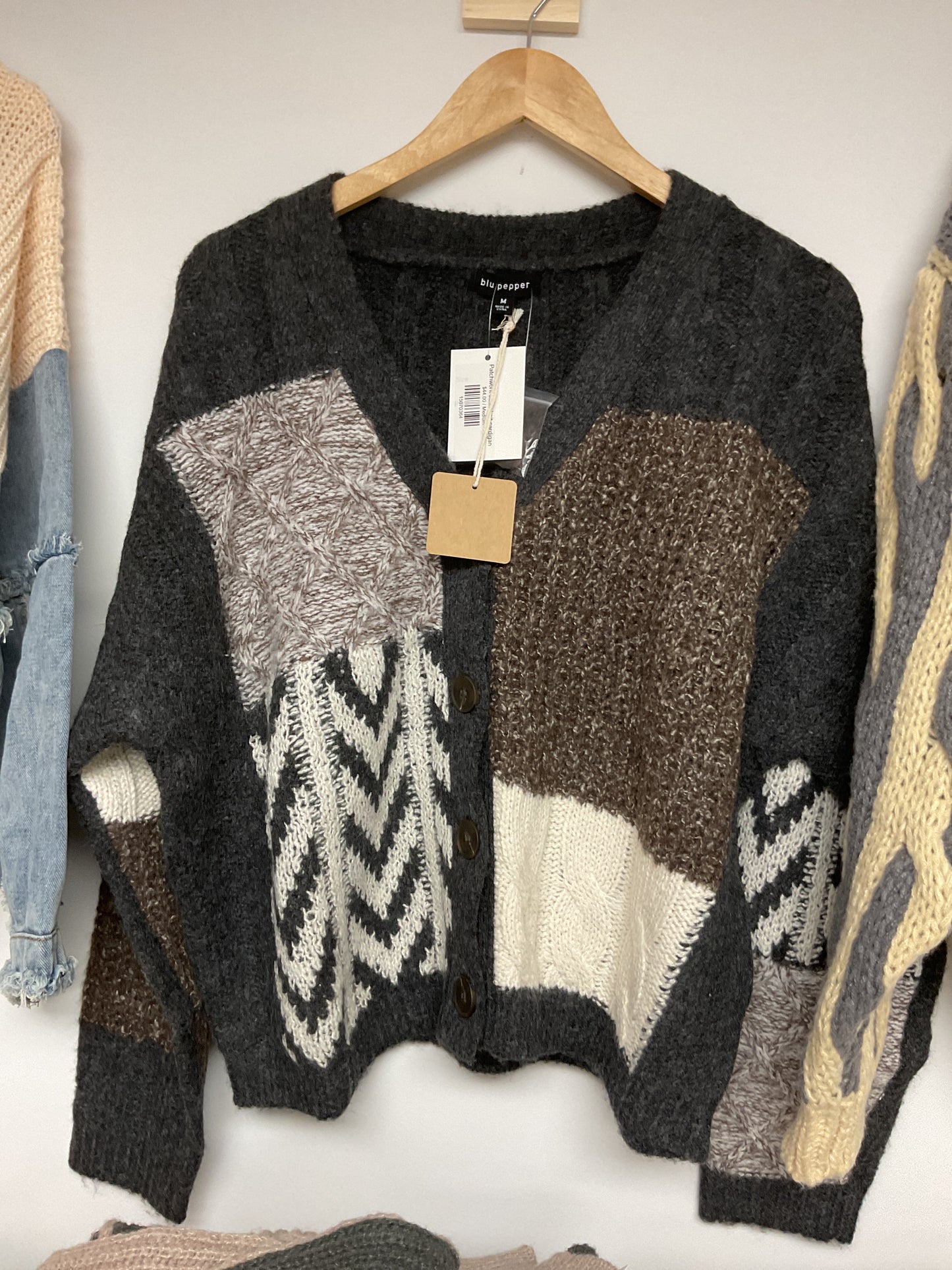 Patchwork cable knit cardigan