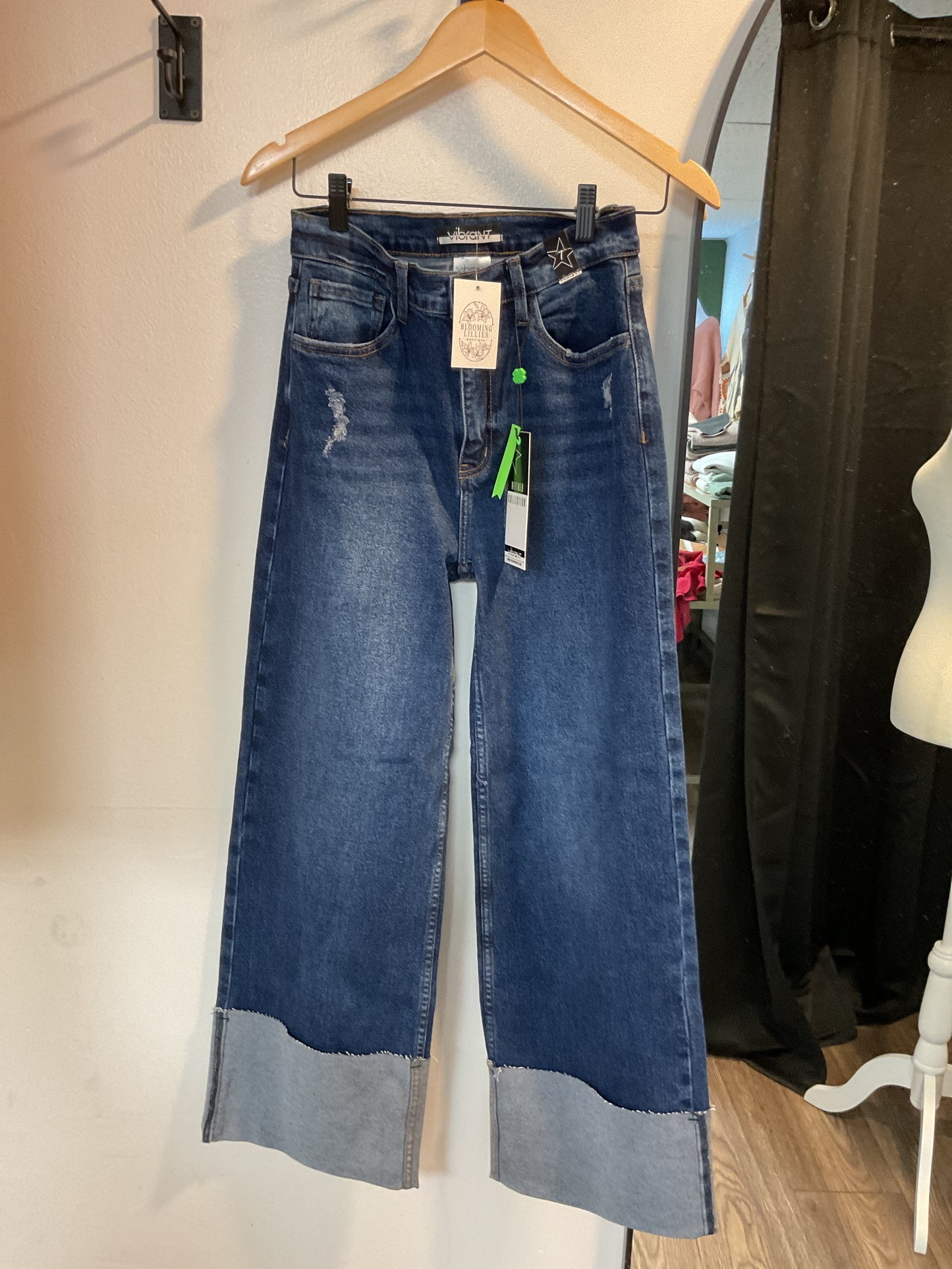 Vibrant stove pipe huge cuff jeans