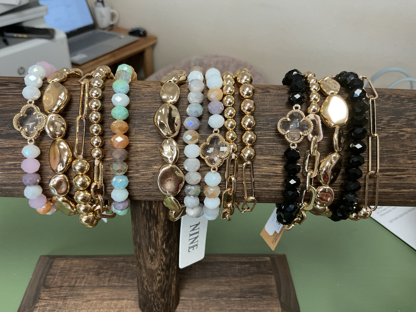 Beaded Clover Stretch Bracelet Set
