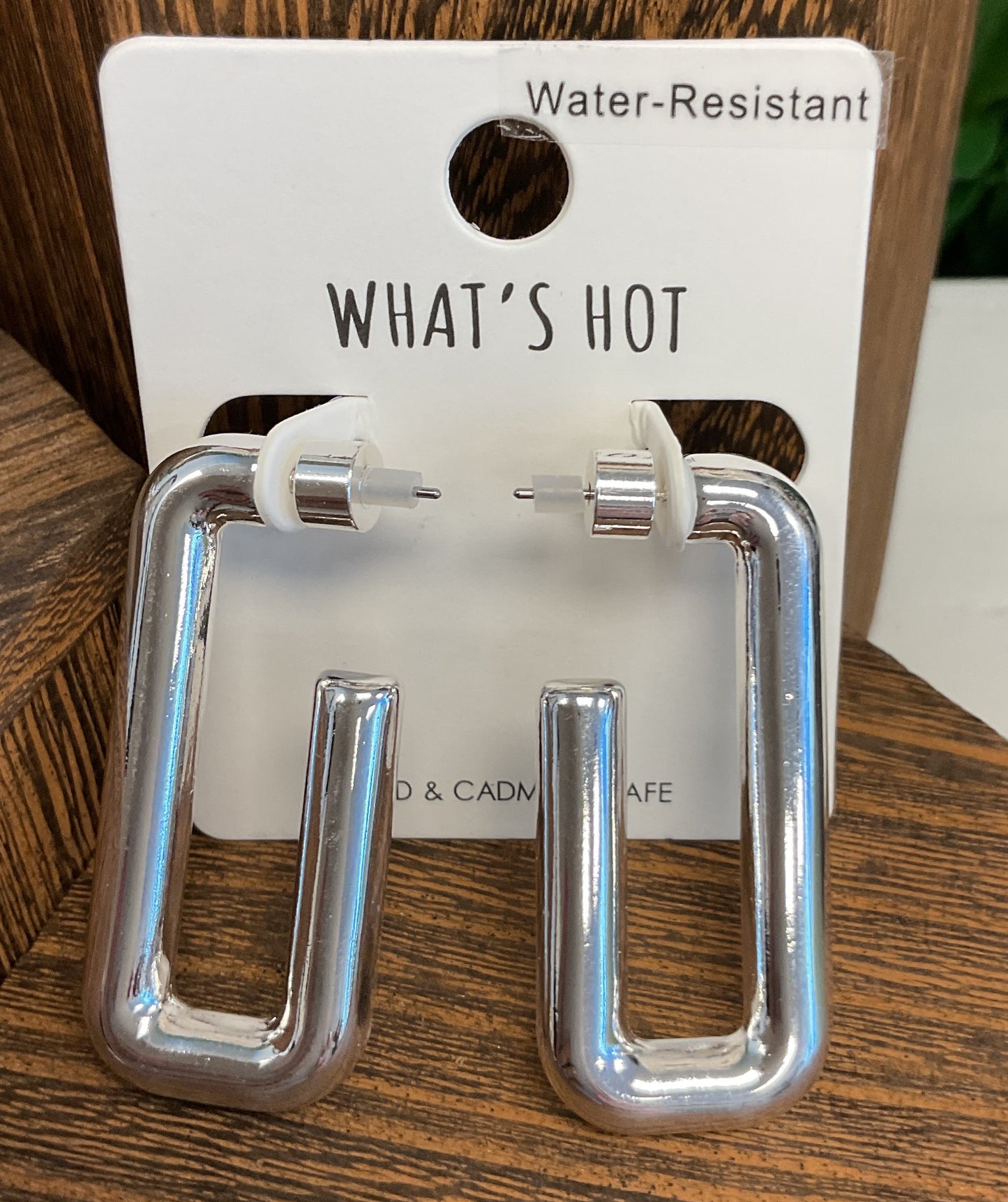 Silver rectangle hoop earrings