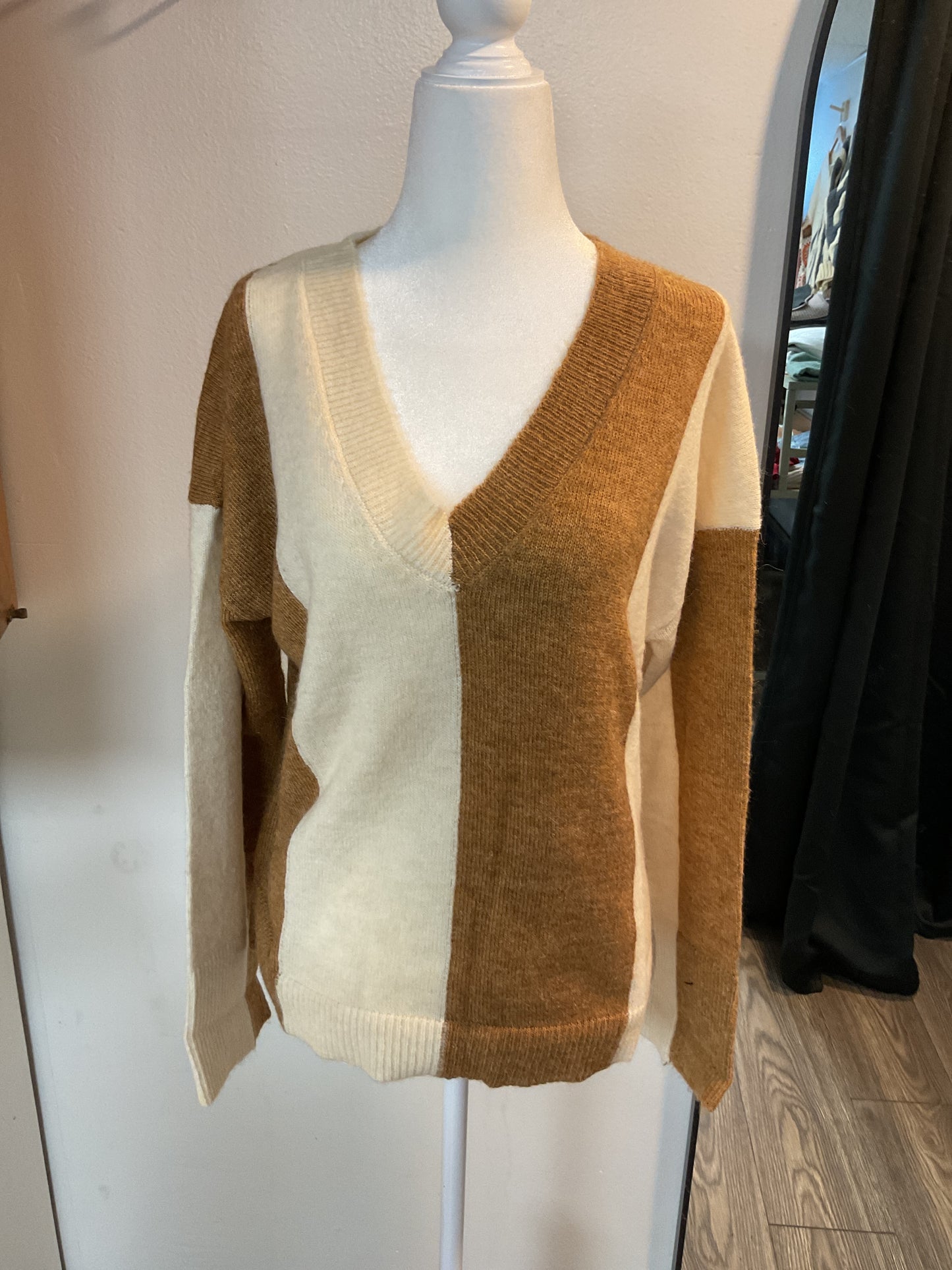 LS large vertical striped v neck sweater