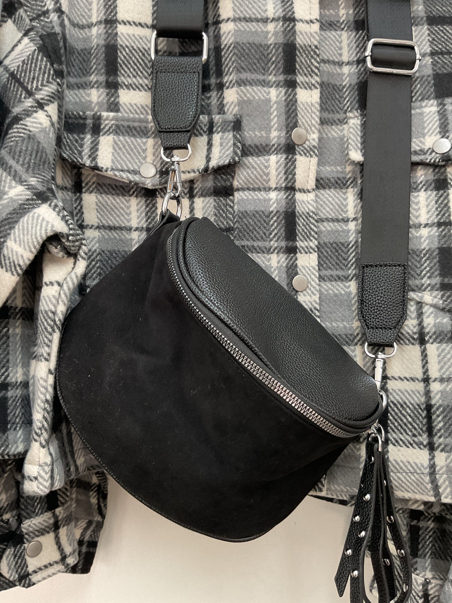 Black suede crossbody