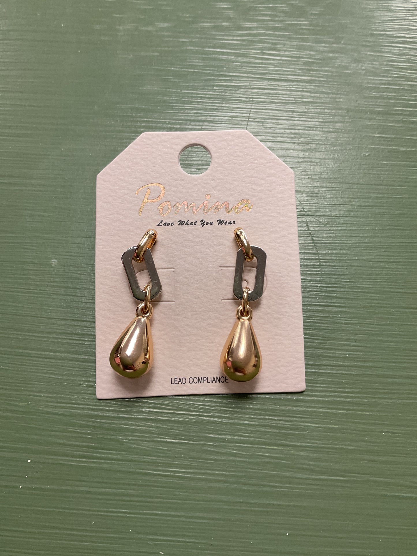Silver and gold teardrop dangle earrings
