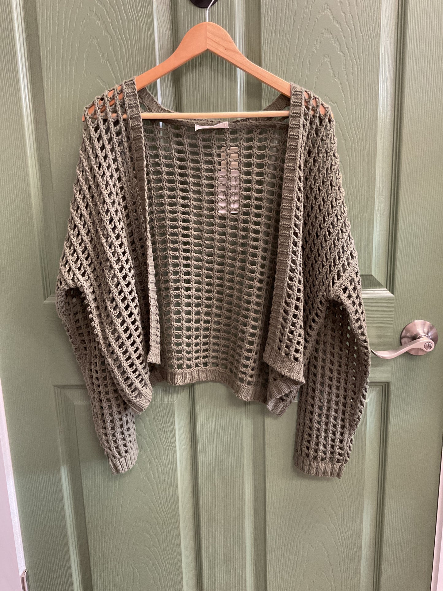 Olive crochet cropped cardigan