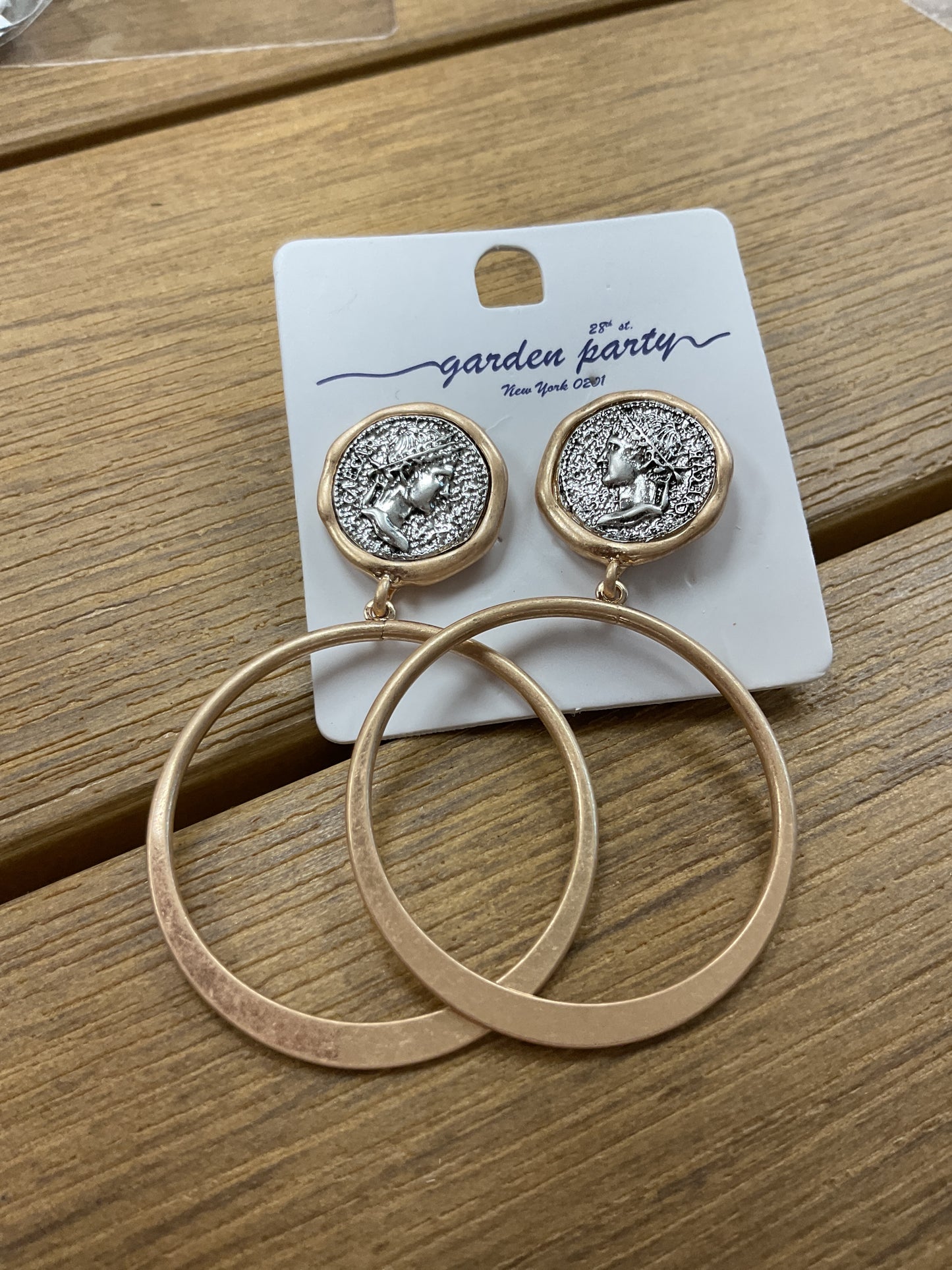 Gold hoops w silver coin earrings