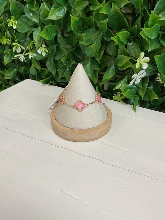 Pink Pearl Clover Gold Bracelet