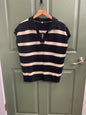 Black & white striped V-neck collared sweater SS top