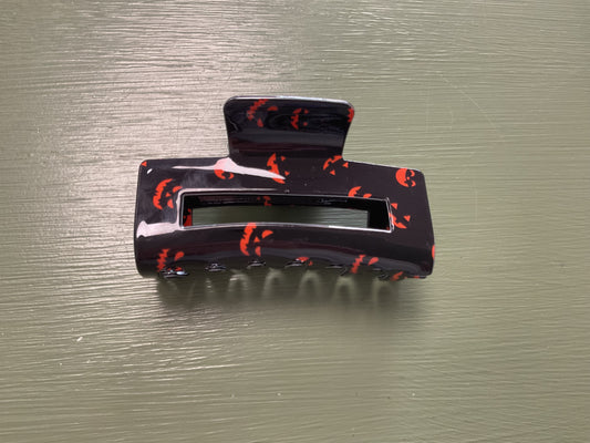 Halloween Black Claw Clip with Orange Jack-O-Lantern Faces