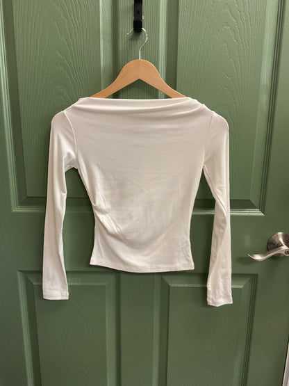 Boat neck pintuck detail long sleeve