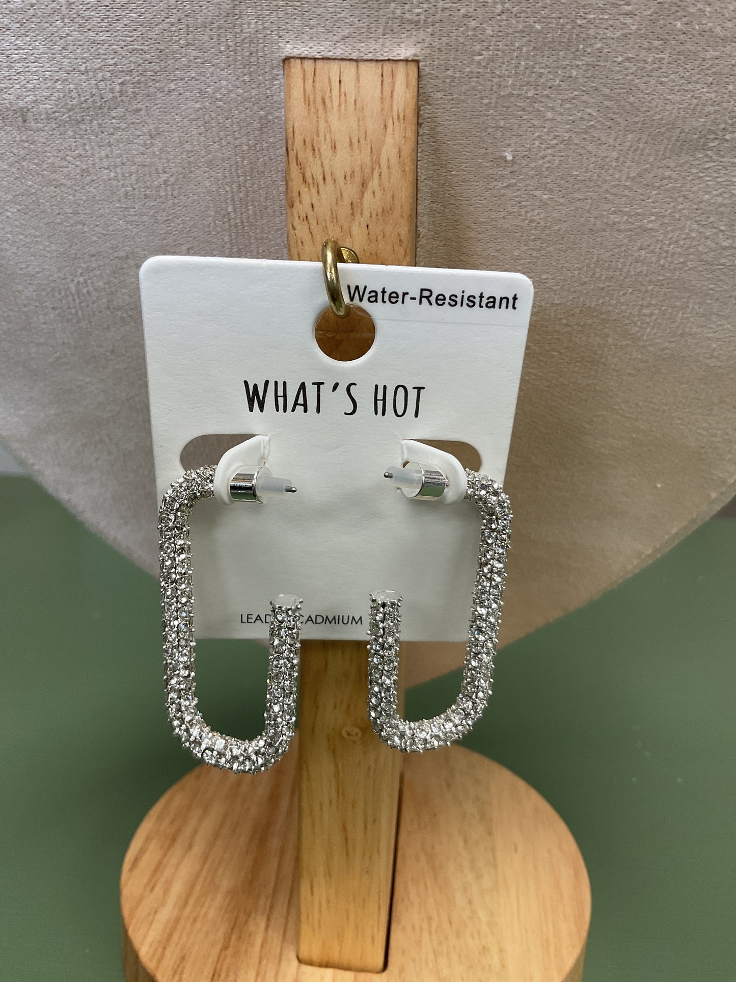 WATER RESISTANT RHINESTONE OVAL HOOP