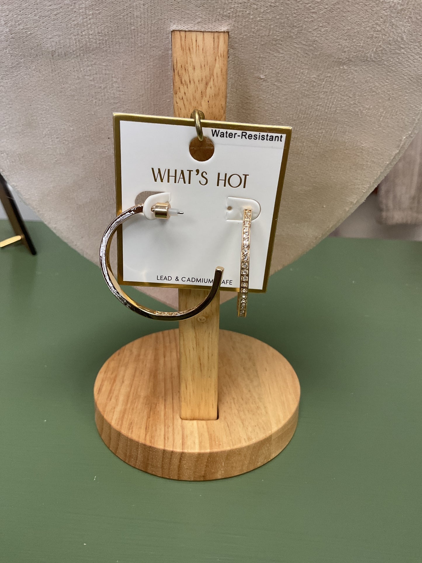 WATER RESISTANT GOLD RHINESTONED FRONT BACK PAVE HOOP EARRINGS