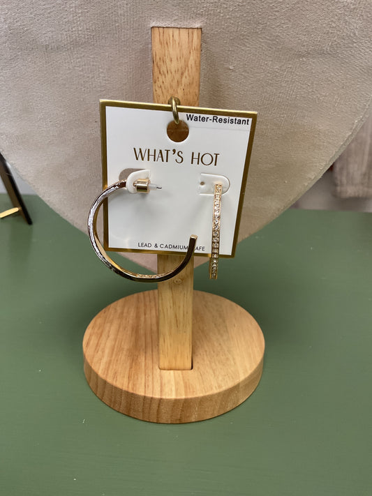 WATER RESISTANT GOLD RHINESTONED FRONT BACK PAVE HOOP EARRINGS