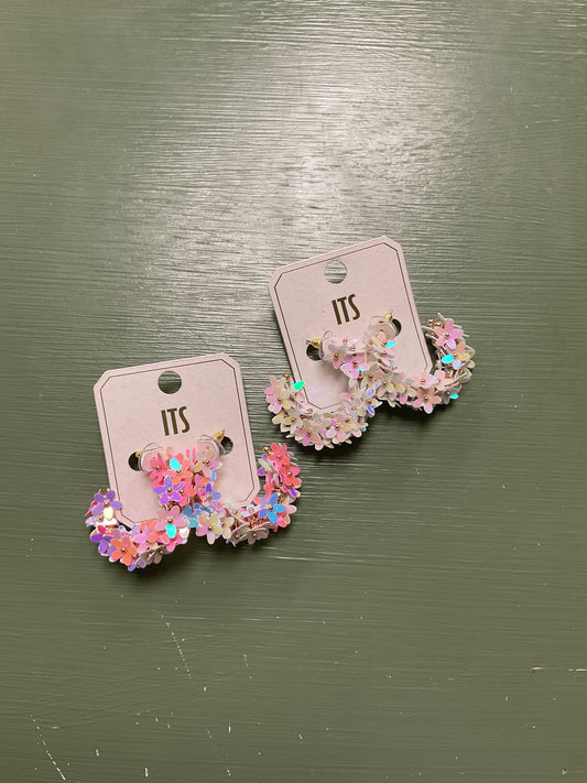 Floral cluster gold hoop earrings