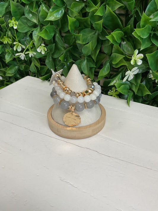 Grey and White Charm Stretchy Bracelet