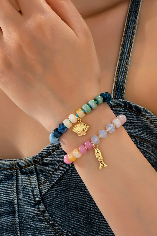 2 PC MULTI-COLORED FISH AND SHELL BRACELETS