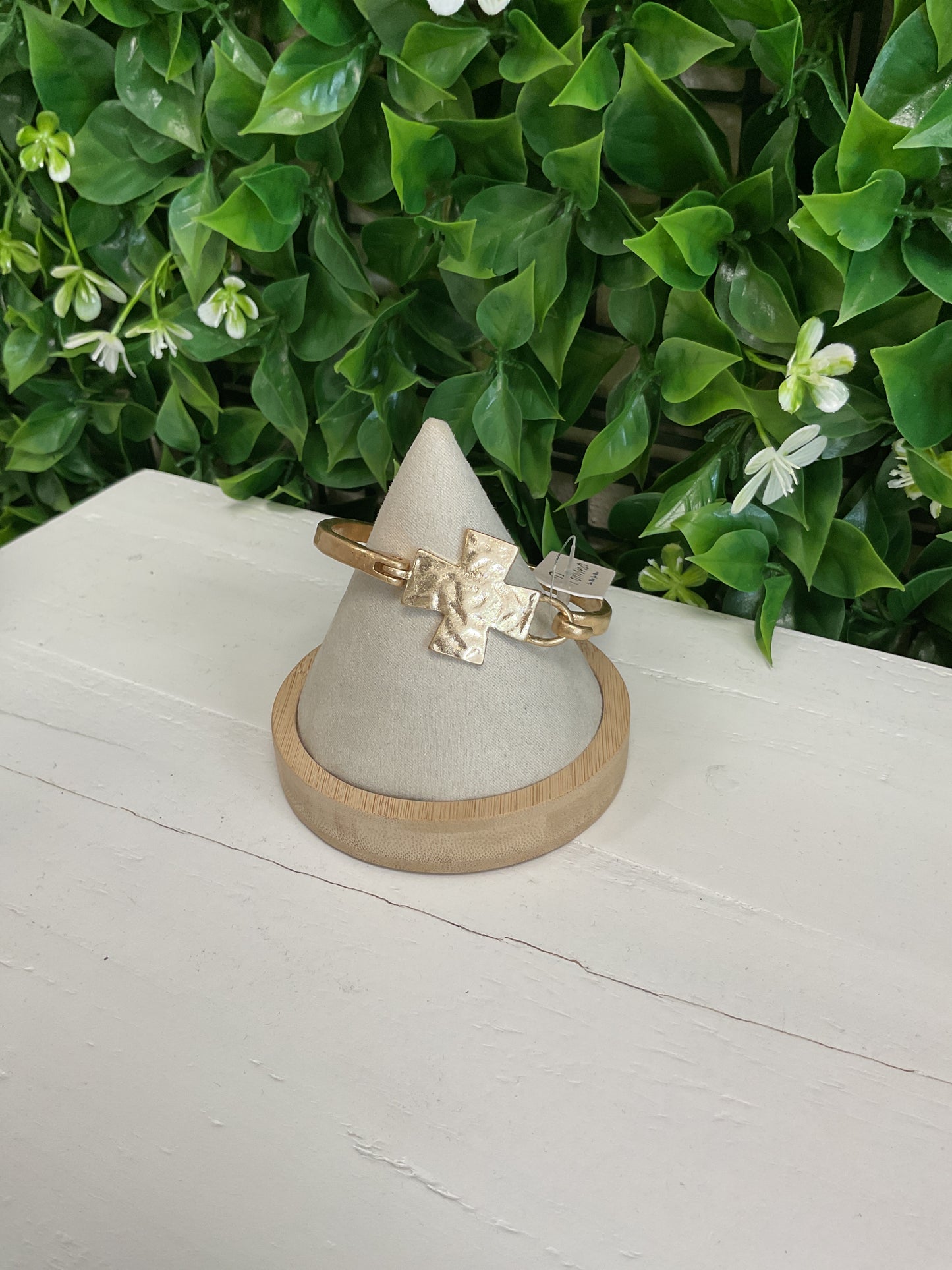 Gold Hammered Cross Bracelet