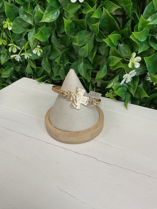Gold Hammered Cross Bracelet