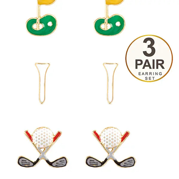 GOLF STUD EARRINGS THREE PAIR