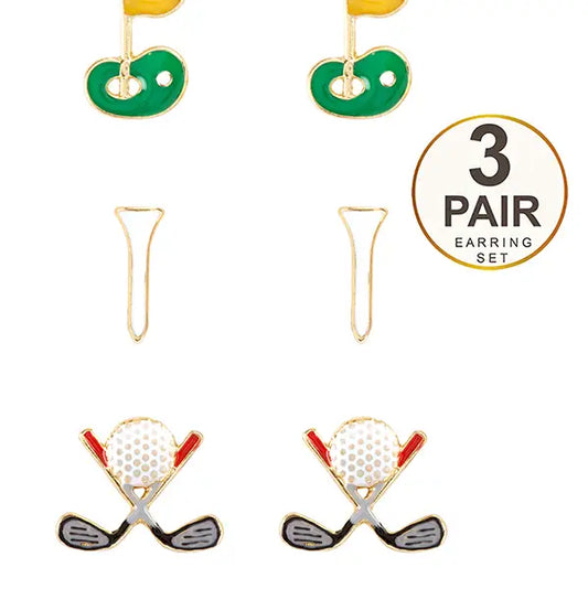 GOLF STUD EARRINGS THREE PAIR