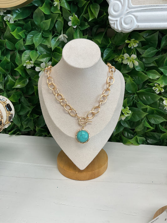 GOLD CHUNKY TURQUOISE CIRCLE STONE