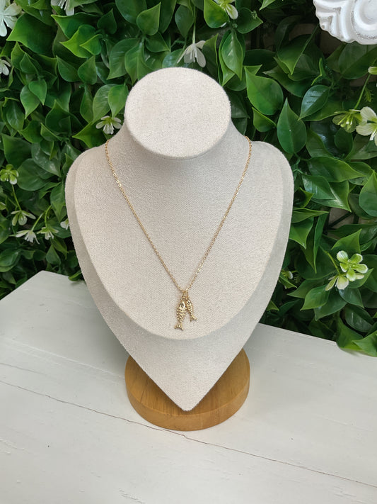 Gold Double Fish Necklace