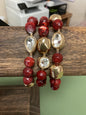 MAROON CREAM AND CRYSTAL SET OF THREE NATURALN BEADED BRACELETS