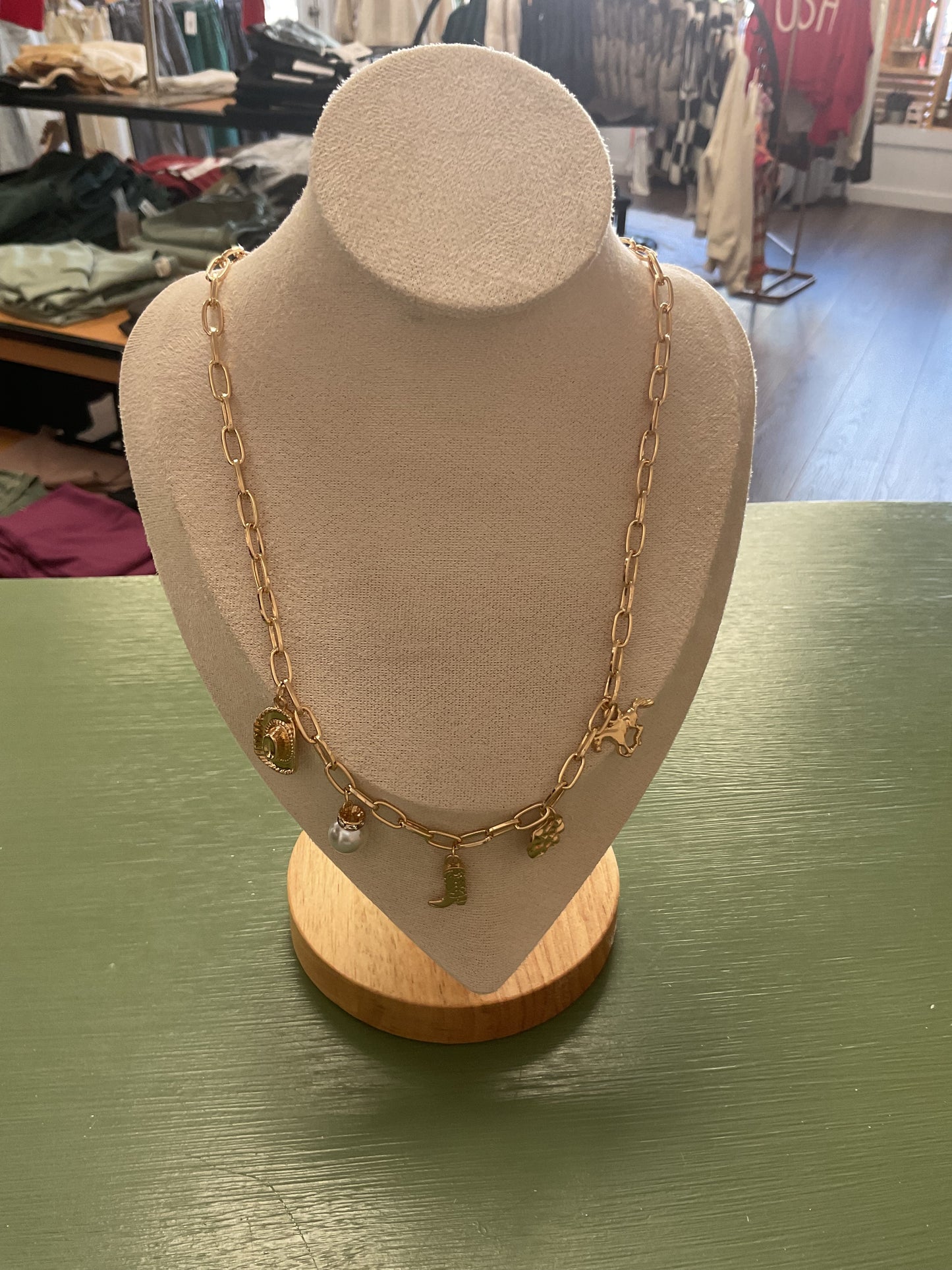 Western Boot Star Hat Gold Charm Necklace