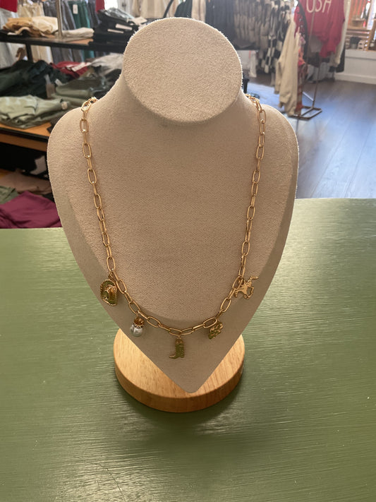 Western Boot Star Hat Gold Charm Necklace