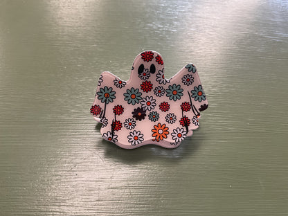 Halloween Ghost Claw Clip With Flowers