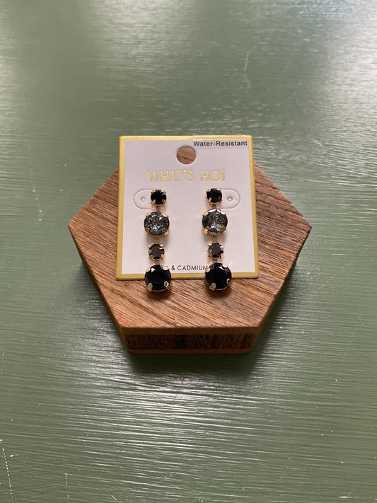 triple black gem dangle earrings