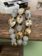 GREY STONE AND GOLD SET OF 3 WITH RHINESTONE ACCENT STRETCH BRACELETS