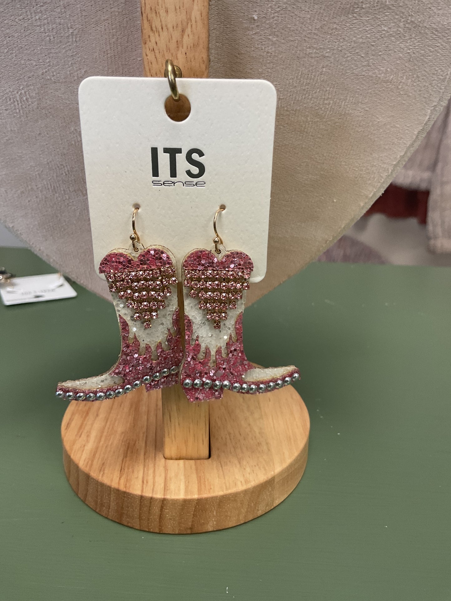 GLITTER TASSEL COWBOY BOOT EARRINGS WITH RHINESTONES