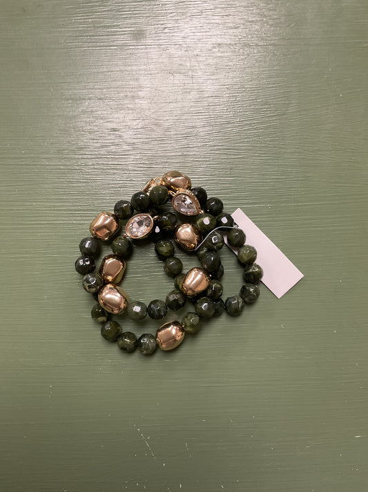 Green & gold 3 piece stretchy bracelet set