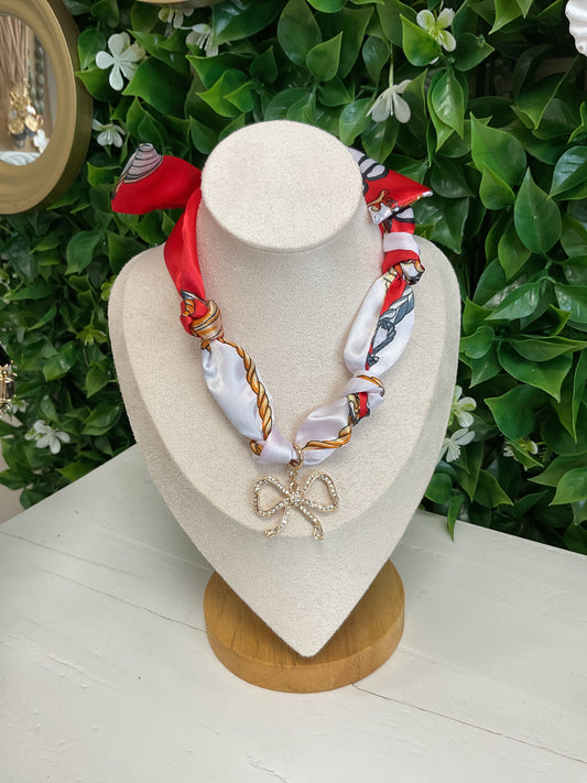 Red Scarf Bow Charm Necklace