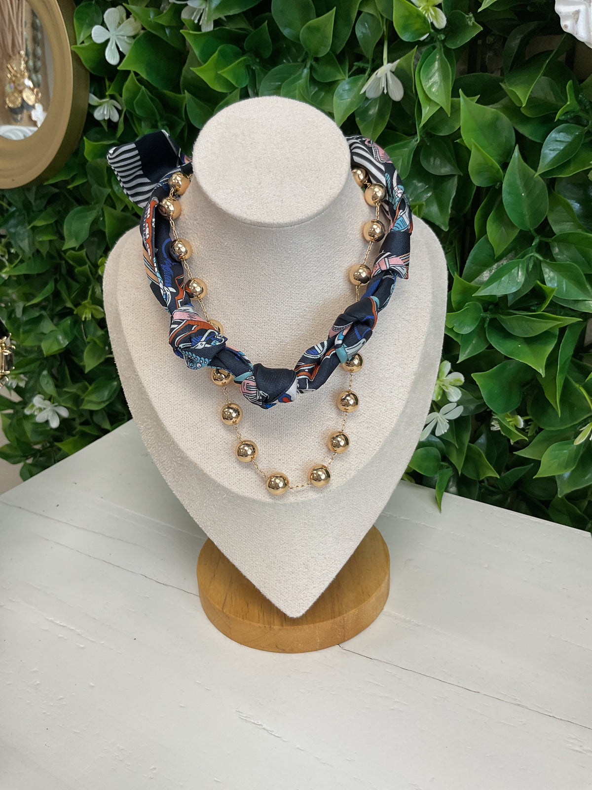 Scarf Necklace w/ Gold Necklace