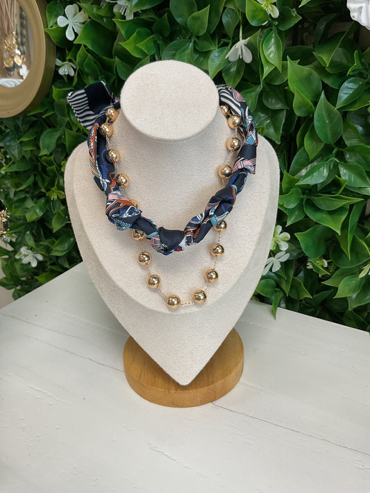 Scarf Necklace w/ Gold Necklace