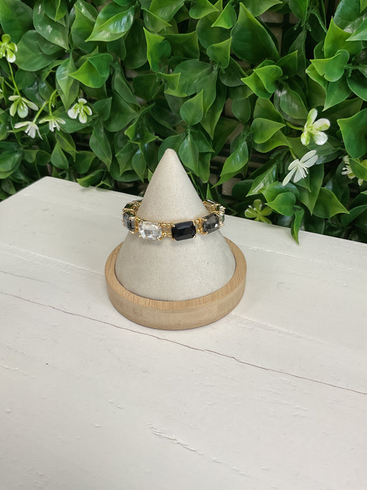 Black and Grey Gemstone Stretchy Bracelet