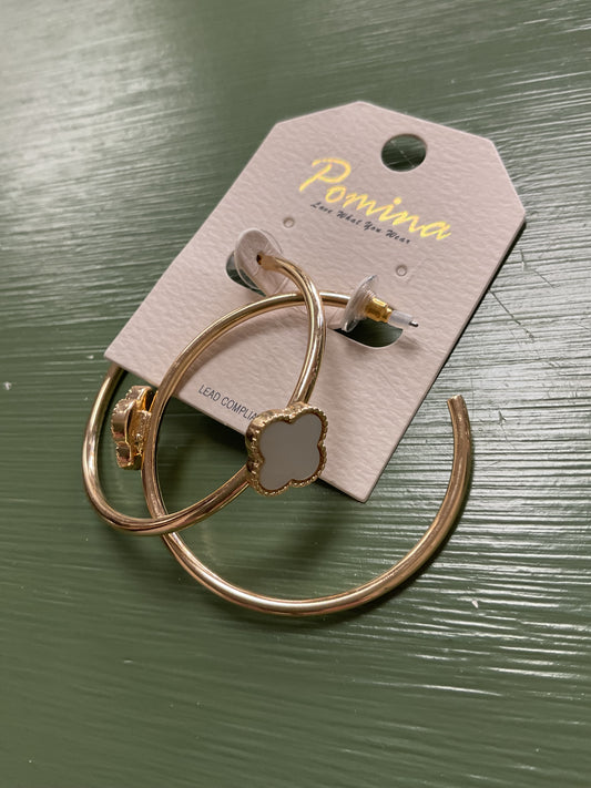 GOLD HOOPS WITH WHITE CLOVER