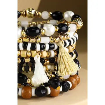 STACKABLE BRACELETS BLACK TAN WHITE