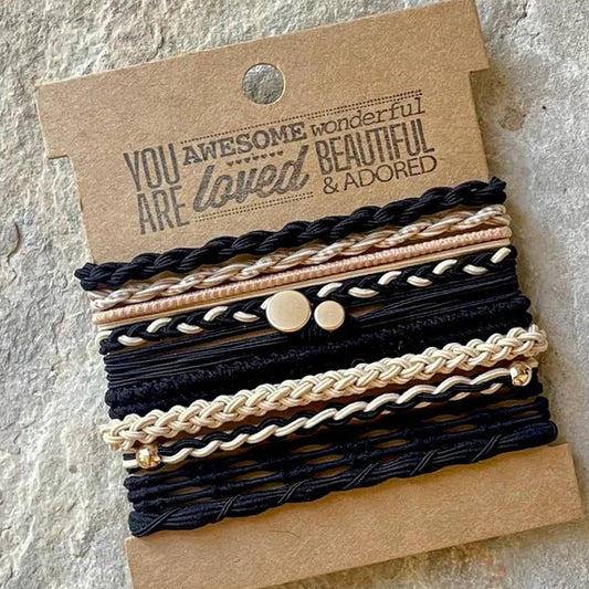 BLACK AND TAN NO SNAG BRAIDED HAIR TIES