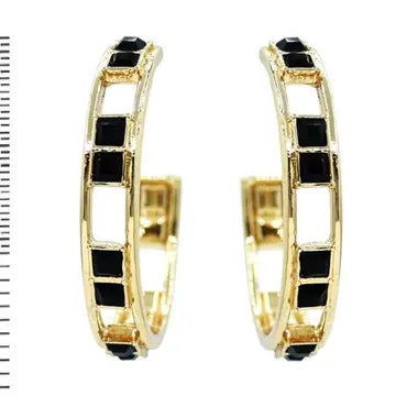 BLACK CRYSTAL HOOP EARRINGS