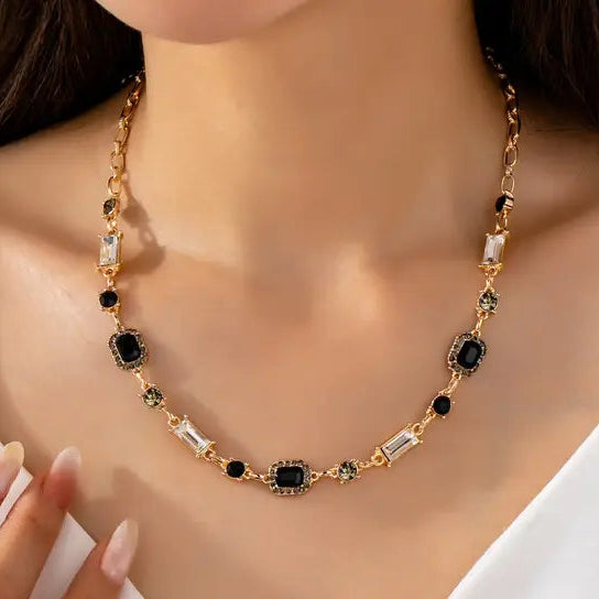BLACK STONE AND GEM STONE NECKLACE