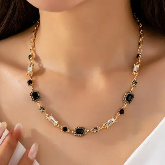 BLACK STONE AND GEM STONE NECKLACE