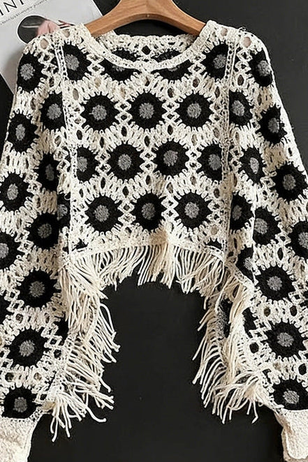 CROCHET BLACK AND CREAM SWEATER